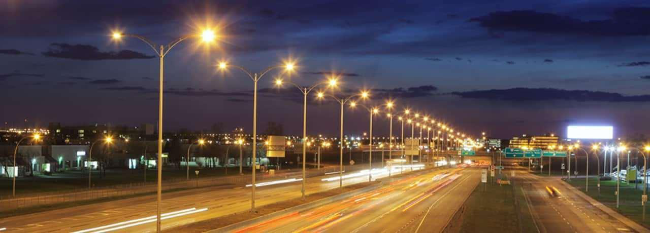 Highway street lighting at night